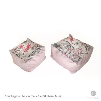 Cube Fleuri Rose - S  -45x45x30cm - Couchage pouf chat design 3