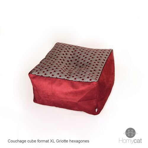 Cube Griotte Hexagones - XL - 55x55x30cm - Couchage pouf chat déco
