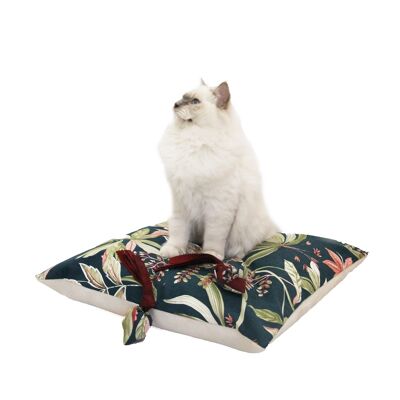 Flowery Emerald XL cushion - Stylish cat cushion - Flowery emerald ecru