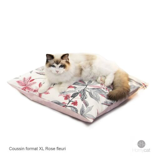 Coussin XL 55x55x12cm - Rose Fleuri Couchage chat stylé