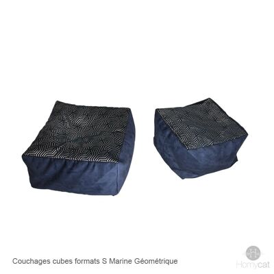 Cube Géométrique Chic Bleu Marine - Couchage pouf chat design - XL