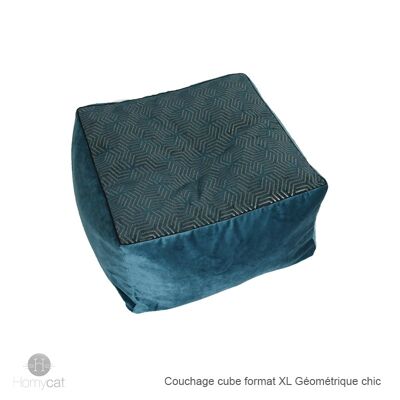 Cube Géométrique chic émeraude - XL - 55x55x30cm - Couchage pouf chat design