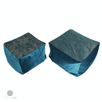 Cube Géométrique chic émeraude - XL - 55x55x30cm - Couchage pouf chat design 2