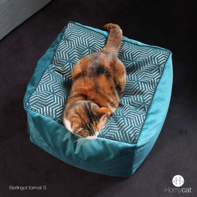 Cube Géométrique chic émeraude - Couchage pouf chat design - format S