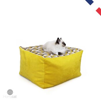Cube triangles jaunes - Couchage pouf chat design - taille S 1