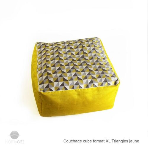 Cube triangles jaunes - Couchage pouf chat design - XL