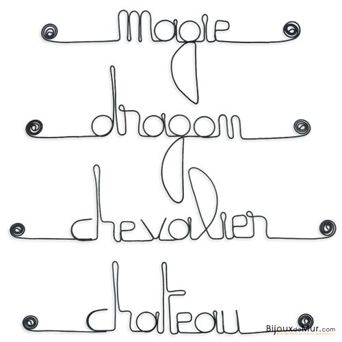 Lot de petits messages en fil de fer - GARÇON : Château, Chevalier, Dragon, Magie