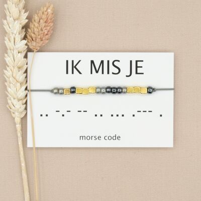 Bracciale in codice Morse Mi manchi (argento, oro rosa o oro)