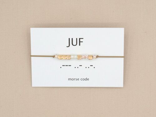 Morse code armband juf  (zilver, rosé goud of goud)