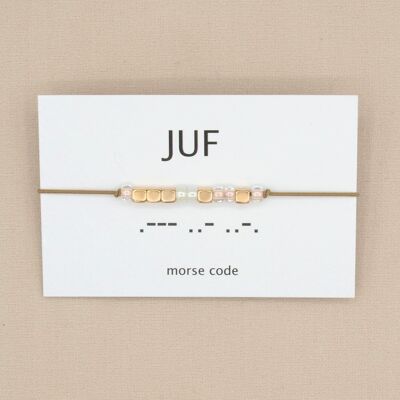 Morse code armband juf  (zilver, rosé goud of goud)