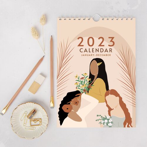 Neutral Women Floral 2023 A4 Monthly Wall Calendar