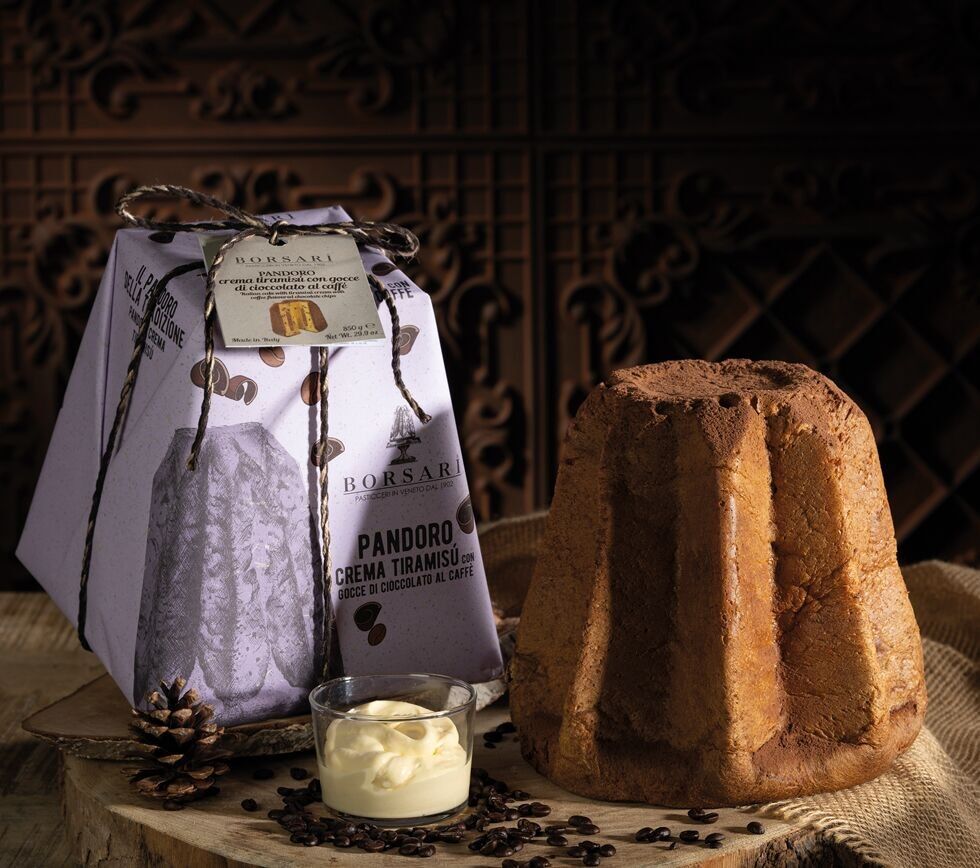 Pandoro with tiramisu cream and coffee chocolate chips