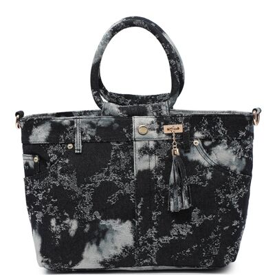 Black Jeans Material Womens Handbag Casual tote bag with Long Adjustable Strap--ZQ-338 black