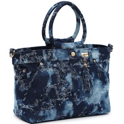 Blue Jeans Material Womens Handbag Sac fourre-tout décontracté avec longue sangle réglable - ZQ-338 bleu