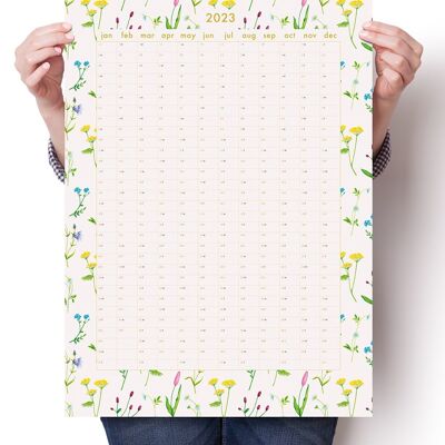 Wildflowers 2023 Wall Planner, Wall Organiser with Calendar, 50x70 cm