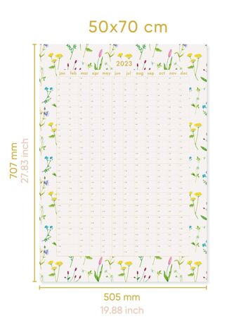 Agenda mural Wildflowers 2023, organiseur mural avec calendrier, 50x70 cm 5