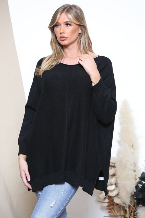 Black Oversized slit side hem jumper