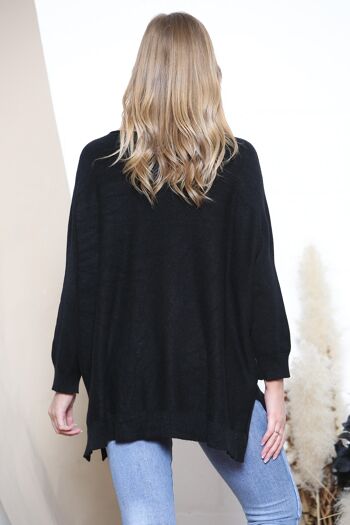 Pull oversize ourlet latéral fendu Noir 3