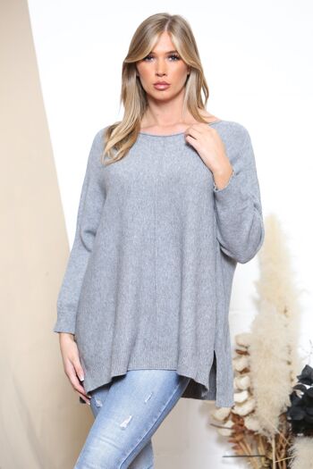 Pull oversize ourlet latéral fendu Gris 1