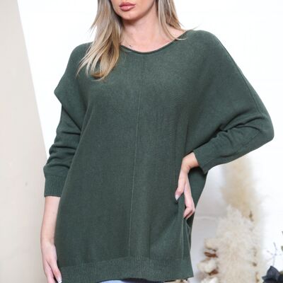 Khaki Oversized-Pullover mit seitlichem Saumschlitz