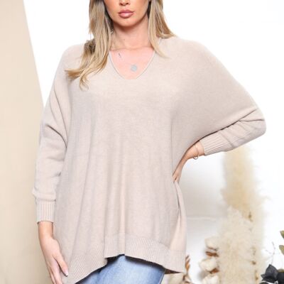 Maglione slouchy con scollo a V color cammello