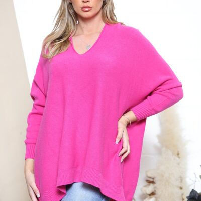 Fuchsia Slouchy Pullover mit V-Ausschnitt