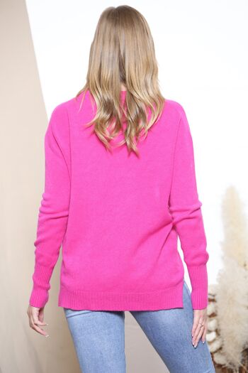 Pull fuchsia décontracté à ourlet arrondi fendu sur les côtés 3