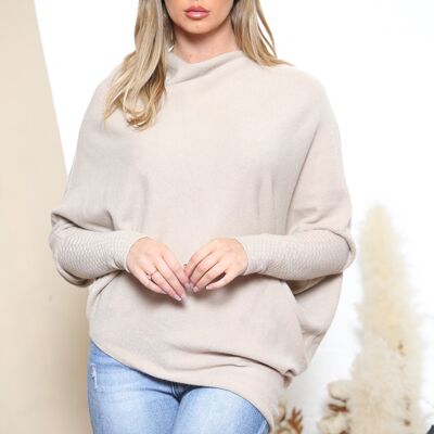 Camel Asymmetric draped hem batwing jumper