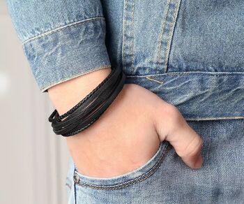 Bracelet homme | bracelet femme | bracelet cuir multicouche noir ou marron tressé | longueur 19, 21 et 23 cm 1