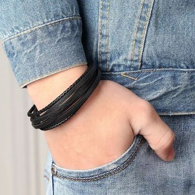 Bracelet homme | bracelet femme | bracelet cuir multicouche noir ou marron tressé | longueur 19, 21 et 23 cm