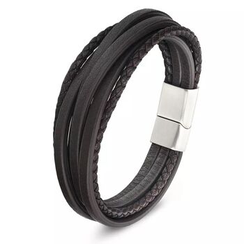 Bracelet homme | bracelet femme | bracelet cuir multicouche noir ou marron tressé | longueur 19, 21 et 23 cm 4