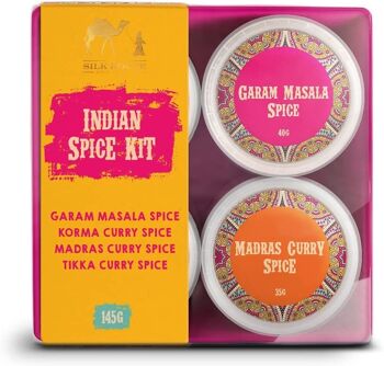 Kit d'épices indiennes douces avec livret de recettes par Silk Route Spice Company - 4 pots à épices individuels