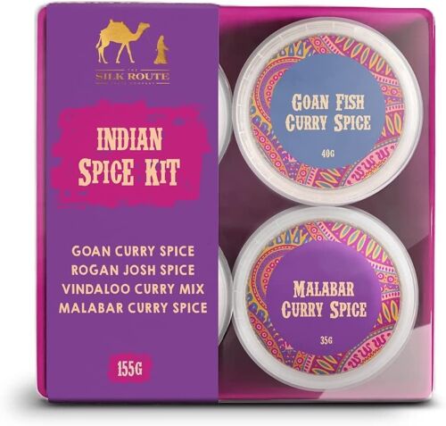 Spicy Indian Spice Kit with Recipe Booklet by Silk Route Spice Company - 4 Individual Spice Pots