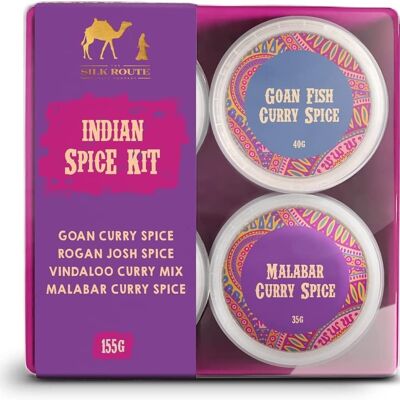 Spicy Indian Spice Kit mit Rezeptheft von Silk Route Spice Company – 4 einzelne Gewürztöpfe