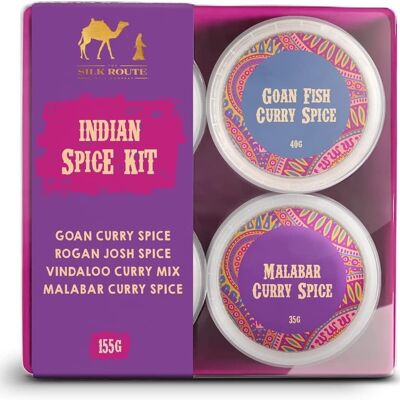 Kit di spezie indiane speziate con libretto di ricette di Silk Route Spice Company - 4 vasetti di spezie individuali
