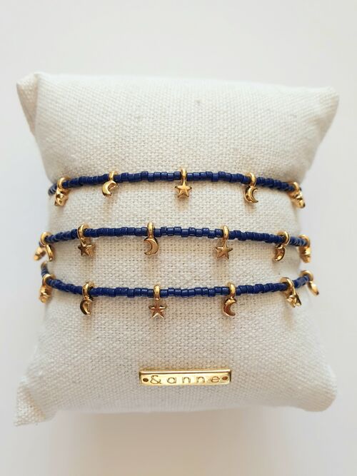 bracelet - moon/star/dark blue beads