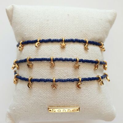bracelet - lune/étoile/perles bleu foncé
