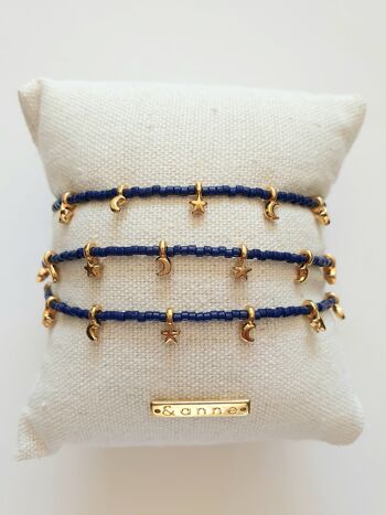 bracelet - lune/étoile/perles bleu foncé 1