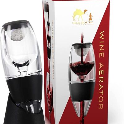 Premium Wine Aerator and Strainer  by Silk Route Spice Company - With Stand and Pouch