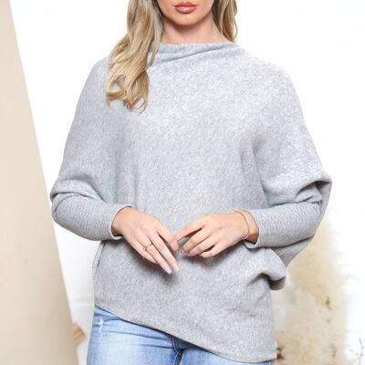 Grey Asymmetric draped hem batwing jumper