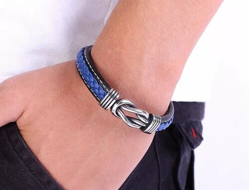 Heren armband | dames armband | blauwe of zwarte meerlaags gevlochten met rvs elementen | lengte 19, 21 of 23cm