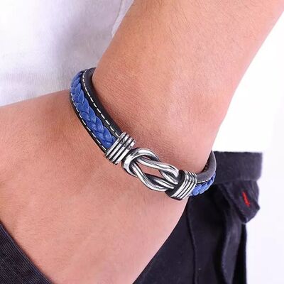 Bracelet homme | bracelet femme | multicouche bleu ou noir tressé avec des éléments en acier inoxydable | longueur 19, 21 ou 23cm