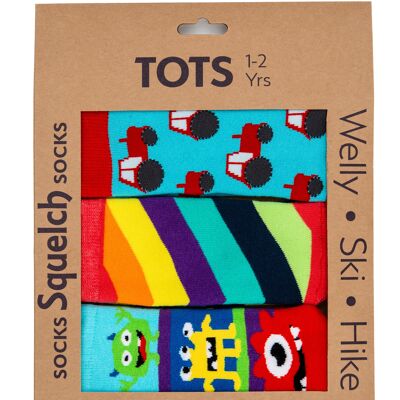 Set mit drei Squelch Tot Welly Socken in einer Geschenkbox 3