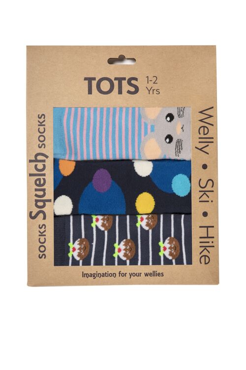 Set of Three Squelch Tot Welly Socks in a Gift Box Christmas 1