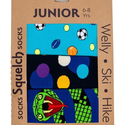 Juego de tres calcetines Squelch Junior Welly en caja de regalo 2