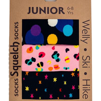 Set aus drei Squelch Junior Gummisocken in einer Geschenkbox 3