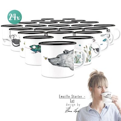 Starter Set [24x Tazze smaltate] Pacchetto - Tazze smaltate da 300 ml di LIGARTI® - Bestseller