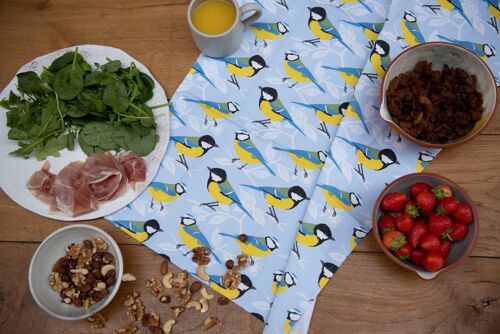 Blue and Great Tit Print Tea Towel