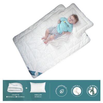 Children's duvet and pillow set in cotton percale and bamboo 90X120