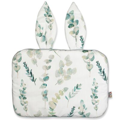 Oreiller extra plat, coussin lapin pour bébé,  réversible, fabriqué en France, Eucalyptus